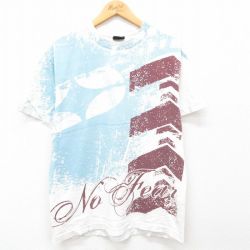 L★古着 ノーフィア 半袖 ビンテージ Tシャツ メンズ 00年代 00s ビッグロゴ 全面プリント USA製 白 ホワイト 24jun10 中古