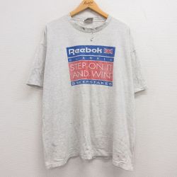 XL★古着 リーボック REEBOK 半袖 ビンテージ Tシャツ メンズ 90年代 90s ビッグロゴ STEP 大きいサイズ コットン クルーネック USA製 薄グレー 霜降り 【spe】 24jun10 中古