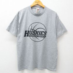 【50%OFF】L★古着 フルーツオブザルーム 半袖 ビンテージ Tシャツ メンズ 00年代 00s ハリソンセントラル ハスキーズ クルーネック グレー 霜降り 24jun10 中古
