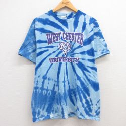 L★古着 半袖 ビンテージ Tシャツ メンズ 00年代 00s ウエストチェスター 大学 コットン クルーネック 青 ブルー タイダイ 24jun11 中古