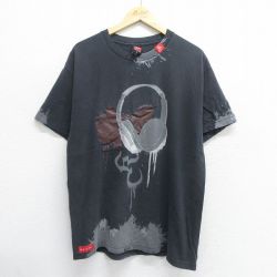 【50%OFF】L★古着 半袖 ビンテージ Tシャツ メンズ 00年代 00s ヘッドフォン コットン クルーネック USA製 黒 ブラック 24jun12 中古