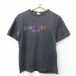 M★古着 半袖 ビンテージ Tシャツ メンズ 90年代 90s オーストリア 刺繍 コットン クルーネック 黒 ブラック 24jun13 中古