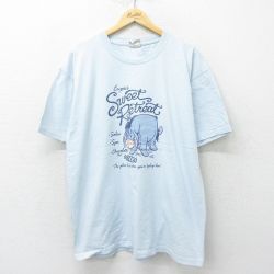 XL★古着 半袖 ビンテージ Tシャツ メンズ 00年代 00s ディズニー DISNEY くまのプーさん イーヨー ラメ 大きいサイズ コットン クルーネック 水色 24jun14 中古