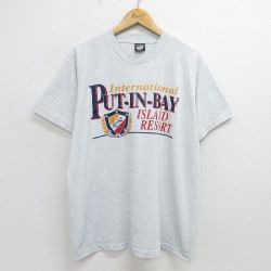XL★古着 スクリーンスターズ 半袖 ビンテージ Tシャツ メンズ 90年代 90s プットインベイ リゾート クルーネック USA製 薄グレー 霜降り 24jun14 中古