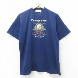 L★古着 半袖 ビンテージ Tシャツ メンズ 00年代 00s Vanity 刺繍 コットン クルーネック 紺 ネイビー 24jun14 中古