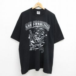 XL★古着 半袖 ビンテージ Tシャツ メンズ 90年代 90s サンフランシスコ 大きいサイズ コットン クルーネック 黒 ブラック 24jun14 中古