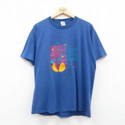 XL★古着 ジャージーズ 半袖 ビンテージ Tシャツ メンズ 90年代 90s シトラス ボランティア クルーネック USA製 青 ブルー 24jun15 中古