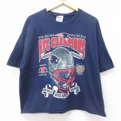 【50%OFF】XL★古着 半袖 ビンテージ Tシャツ メンズ 90年代 90s NFL ニューイングランドペイトリオッツ 大きいサイズ コットン クルーネック USA製 紺 ネイビー アメフト スーパーボウル 24jun18 中古