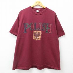 XL★古着 半袖 ビンテージ Tシャツ メンズ 90年代 90s 鳥 POLISH ラメ 大きいサイズ コットン クルーネック USA製 エンジ 24jun18 中古