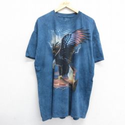 【50%OFF】XL★古着 半袖 ビンテージ Tシャツ メンズ 00年代 00s ワシ 大きいサイズ コットン クルーネック 紺他 ネイビー タイダイ 24jun18 中古