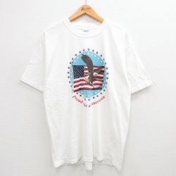 L★古着 半袖 ビンテージ Tシャツ メンズ 00年代 00s 星条旗 ワシ コットン クルーネック 白 ホワイト 24jun19 中古