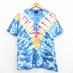 L★古着 半袖 ビンテージ Tシャツ メンズ 00年代 00s バージニアビーチ カジキ 刺繍 コットン クルーネック 青他 ブルー タイダイ 24jun19 中古