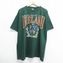 【50%OFF】XL★古着 半袖 ビンテージ Tシャツ メンズ 90年代 90s アイルランド 大きいサイズ コットン クルーネック USA製 緑 グリーン 24jun22 中古