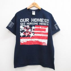 L★古着 半袖 ビンテージ Tシャツ メンズ 00年代 00s 星条旗 ADAPT コットン クルーネック 紺 ネイビー 24jun22 中古
