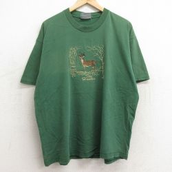 XL★古着 リー Lee 半袖 ビンテージ Tシャツ メンズ 00年代 00s シカ 刺繍 大きいサイズ コットン クルーネック 緑 グリーン 24jun24 中古