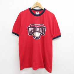 XL★古着 ナイキ NIKE 半袖 ビンテージ Tシャツ メンズ 00年代 00s ベースボール ワシントンナショナルズ コットン クルーネック 赤 レッド リンガー 24jun27 中古