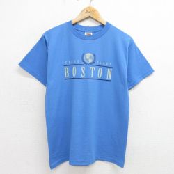 M★古着 フルーツオブザルーム 半袖 ビンテージ Tシャツ メンズ 00年代 00s ボストン クルーネック 薄紺 ネイビー 24jun27 中古