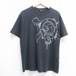 L★古着 半袖 ビンテージ Tシャツ メンズ 00年代 00s スカル コットン クルーネック 黒 ブラック 24jun27 中古