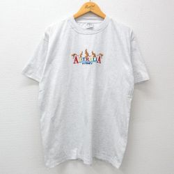 XL★古着 半袖 ビンテージ Tシャツ メンズ 00年代 00s カンガルー オーストラリア 刺繍 大きいサイズ コットン クルーネック 薄グレー 霜降り 24jun27 中古