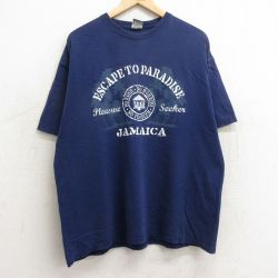 XL★古着 半袖 ビンテージ Tシャツ メンズ 90年代 90s ジャマイカ ヤシの木 コットン クルーネック 紺 ネイビー 24jun28 中古