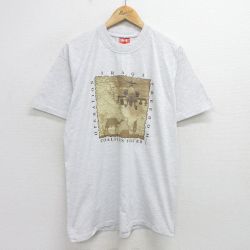 L★古着 半袖 ビンテージ Tシャツ メンズ 00年代 00s ヘリコプター 地図 クルーネック 薄グレー 霜降り 24jul01 中古