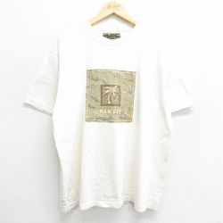 XL★古着 半袖 ビンテージ Tシャツ メンズ 90年代 90s ハワイ ヤシの木 コットン クルーネック USA製 生成り 24jul02 中古