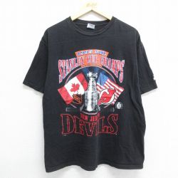 【50%OFF】XL★古着 スターター STARTER 半袖 ビンテージ Tシャツ メンズ 90年代 90s NHL ニュージャージーデビルズ コットン クルーネック USA製 黒 ブラック アイスホッケー 24jul03 中古
