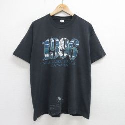 【50%OFF】XL★古着 フルーツオブザルーム 半袖 ビンテージ Tシャツ メンズ 90年代 90s ナイアガラの滝 大きいサイズ コットン クルーネック カナダ製 黒 ブラック 24jul04 中古