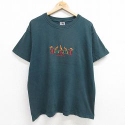 グリーン刺繍カンガルーTシャツ 90s 半袖 XL | 古着