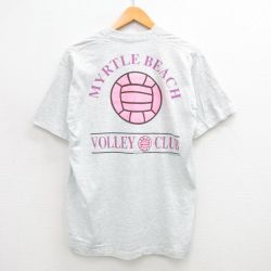 L★古着 スクリーンスターズ 半袖 ビンテージ Tシャツ メンズ 90年代 90s マートルビーチ バレーボール クルーネック USA製 薄グレー 霜降り 24jul08 中古