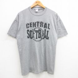 XL★古着 ラッセル 半袖 ビンテージ Tシャツ メンズ 00年代 00s ソフトボール クルーネック グレー 霜降り 24jul08 中古