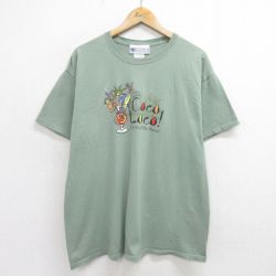XL★古着 半袖 ビンテージ Tシャツ メンズ 00年代 00s COCO LOCO 魚 ジュース コットン クルーネック 薄緑 グリーン 24jul09 中古