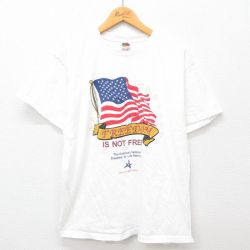 L★古着 フルーツオブザルーム 半袖 ビンテージ Tシャツ メンズ 00年代 00s 星条旗 FREEDOM コットン クルーネック 白 ホワイト 24jul10 中古