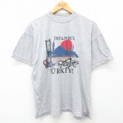 XL★古着 半袖 ビンテージ Tシャツ メンズ 00年代 00s イスタンブール 大きいサイズ ロング丈 クルーネック グレー 霜降り 24jul10 中古