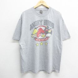 XL★古着 半袖 ビンテージ Tシャツ メンズ 00年代 00s ゲーム アングリーバード 大きいサイズ クルーネック グレー 霜降り 24jul11 中古
