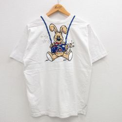 90s 半袖Tシャツ ウサギカメラ刺繍 ホワイト L | 古着