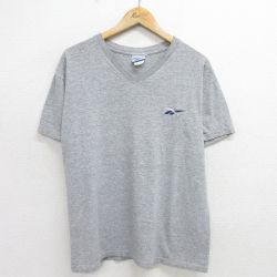 L★古着 リーボック REEBOK 半袖 ビンテージ Tシャツ メンズ 00年代 00s ワンポイントロゴ Vネック グレー 霜降り 24jul12 中古