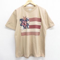 【50%OFF】L★古着 半袖 ビンテージ Tシャツ メンズ 90年代 90s 星条旗 ボタン コットン クルーネック USA製 ベージュ カーキ 【spe】 24jul12 中古
