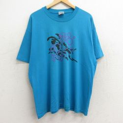 XL★古着 ヘインズ Hanes 半袖 ビンテージ Tシャツ メンズ 90年代 90s シンプソン 大きいサイズ クルーネック 水色 24jul15 中古