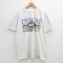 XL★古着 半袖 ビンテージ Tシャツ メンズ 90年代 90s 船 ノルウェー 大きいサイズ クルーネック 薄グレー 霜降り 24jul19 中古