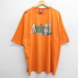 【50%OFF】XL★古着 半袖 ビンテージ Tシャツ メンズ 00年代 00s akademiks ロング丈 大きいサイズ コットン クルーネック オレンジ 24jul19 中古