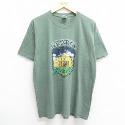 【50%OFF】L★古着 半袖 ビンテージ Tシャツ メンズ 00年代 00s テキサス サンアントニオ クルーネック 緑 グリーン 霜降り 24jul19 中古