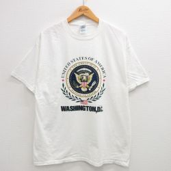 【50%OFF】XL★古着 半袖 ビンテージ Tシャツ メンズ 00年代 00s ワシ ワシントンDC 星条旗 コットン クルーネック 白 ホワイト 24jul19 中古
