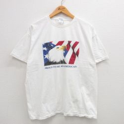【50%OFF】XL★古着 半袖 ビンテージ Tシャツ メンズ 00年代 00s ワシ 星条旗 大きいサイズ コットン クルーネック 白 ホワイト 24jul19 中古