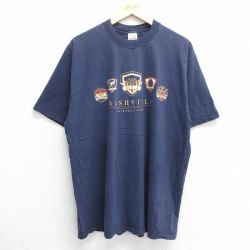 【50%OFF】XL★古着 ジャージーズ 半袖 ビンテージ Tシャツ メンズ 90年代 90s ナッシュビル 大きいサイズ コットン クルーネック 紺 ネイビー 24jul20 中古