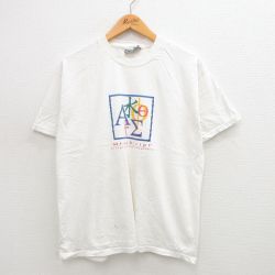 【50%OFF】L★古着 リー Lee 半袖 ビンテージ Tシャツ メンズ 90年代 90s マイクロスプリクト Micro Script コットン クルーネック USA製 白 ホワイト 【spe】 24jul22 中古