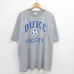 XL★古着 半袖 ビンテージ Tシャツ メンズ 90年代 90 デューク サッカー クルーネック USA製 グレー 霜降り 24jul22 中古
