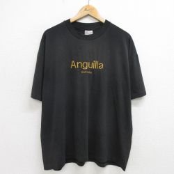 【50%OFF】XL★古着 ヘインズ Hanes 半袖 ビンテージ Tシャツ メンズ 90年代 90s アングィラ 刺繍 大きいサイズ クルーネック USA製 黒 ブラック 24jul22 中古