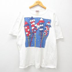 XL★古着 半袖 ビンテージ Tシャツ メンズ 90年代 90s ロケット花火 大きいサイズ コットン クルーネック USA製 白 ホワイト 24jul22 中古
