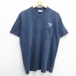 L★古着 半袖 ビンテージ Tシャツ メンズ 00年代 00s ペプシ 胸ポケット付き コットン クルーネック 紺 ネイビー 24jul23 中古